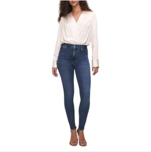 GOOD AMERICAN Long Sleeve Washed Satin Wrap Bodysuit in Ivory Size 1 Small